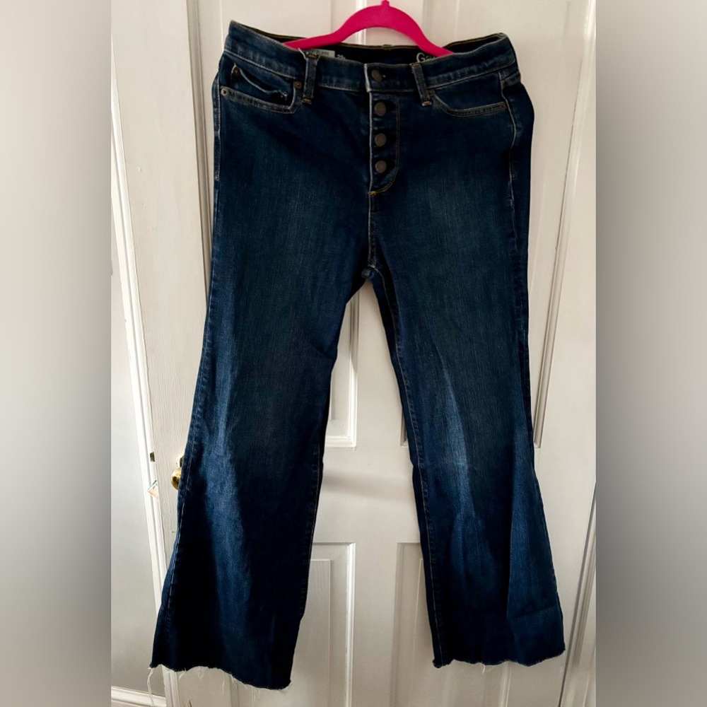 GAP flare high rise denim, raw edge hem